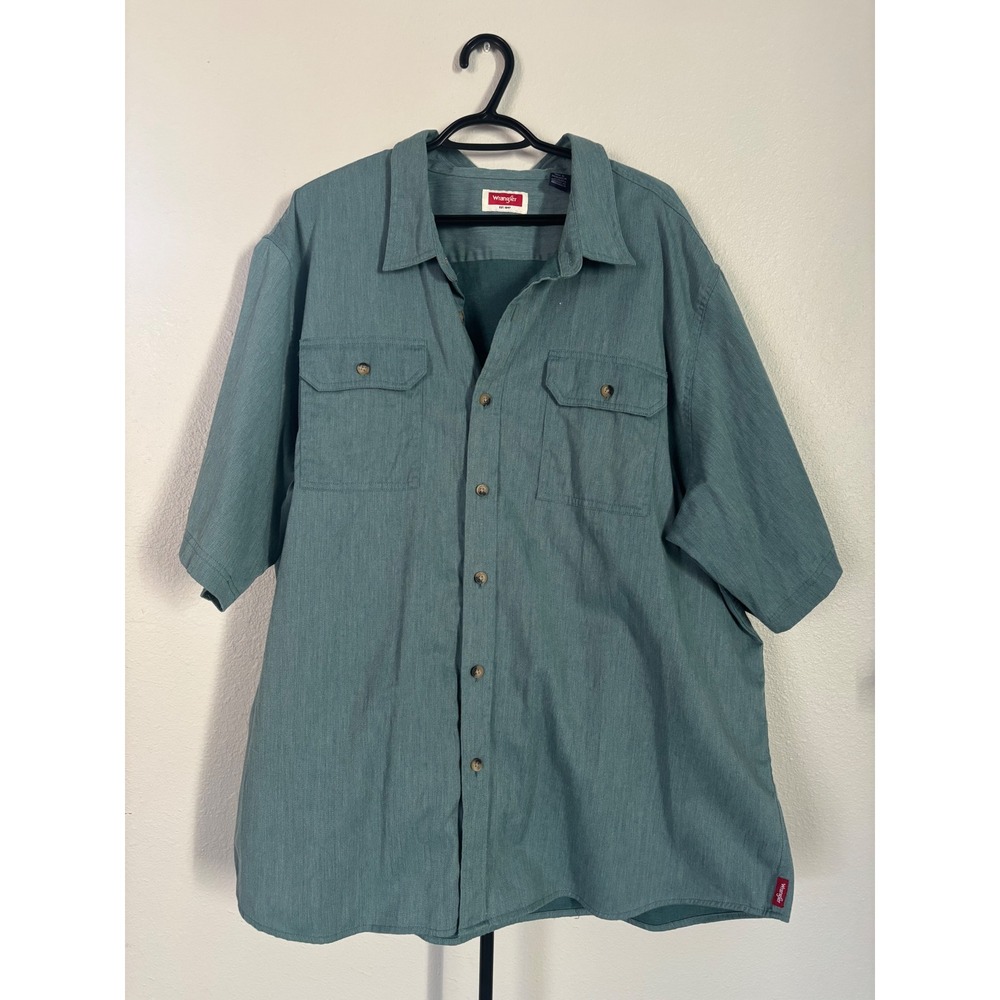 Wrangler Mens 3XL Short Sleeve Button Down Shirt‎ Teal Green Casual Workwear